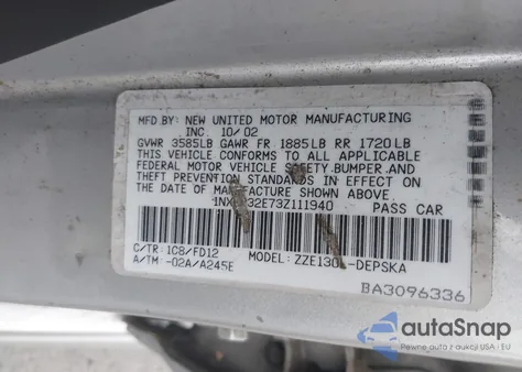 2003 Toyota Corolla S из США, поврежденный, VIN 1NXBR32E73Z111940